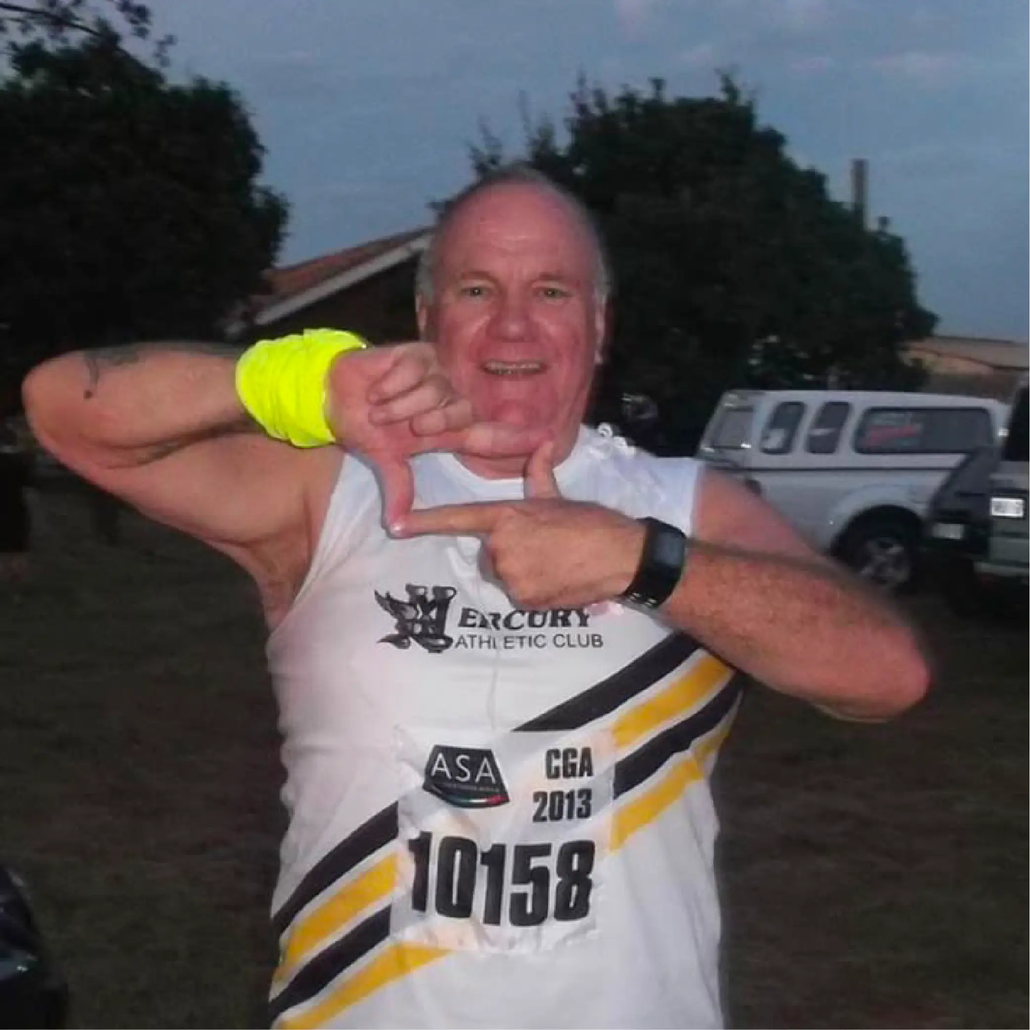 Bruce participating in a long-distance running event. Bruce participating in a long-distance running event.